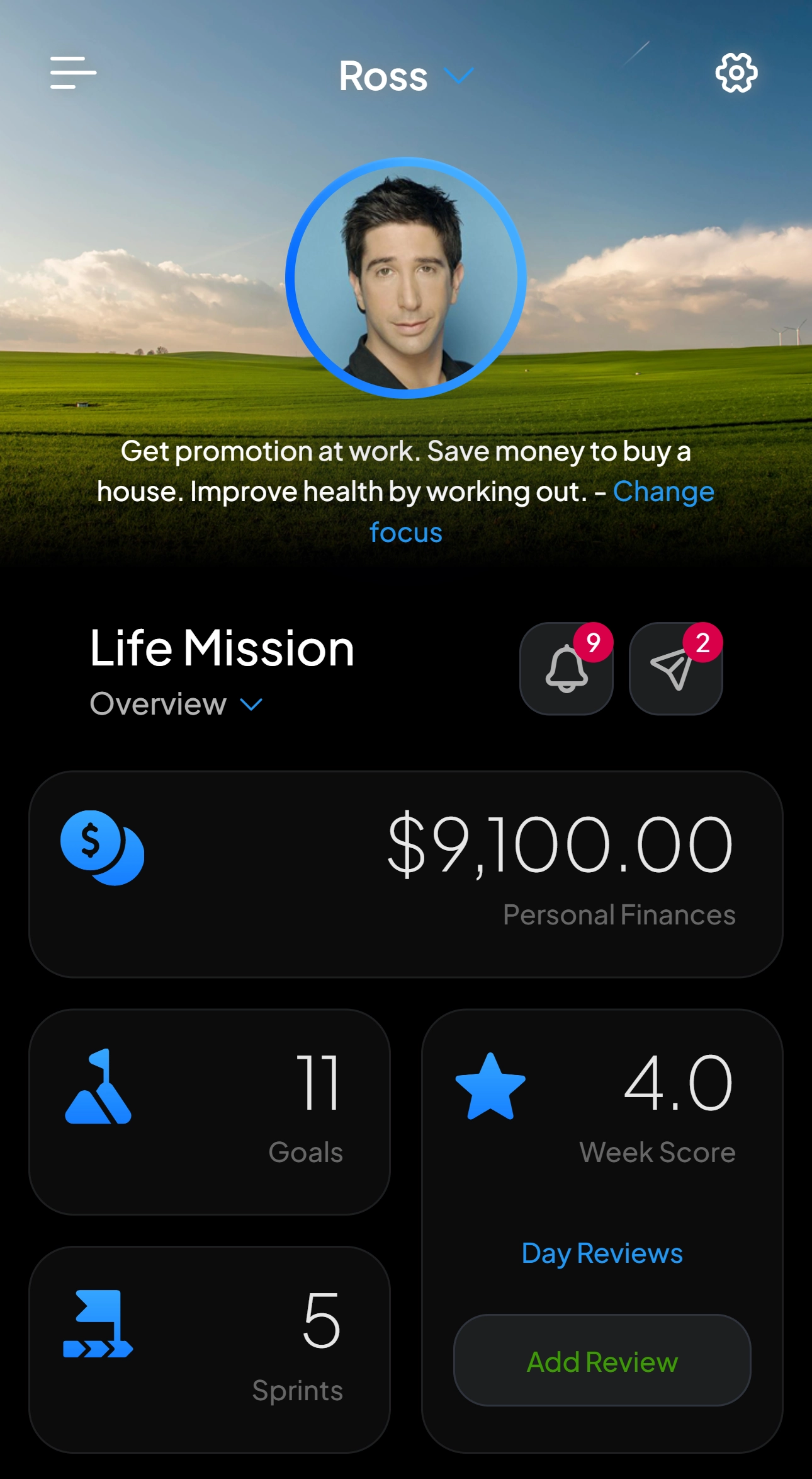 LeadMe app with dark mode theme for comfortable nighttime productivity