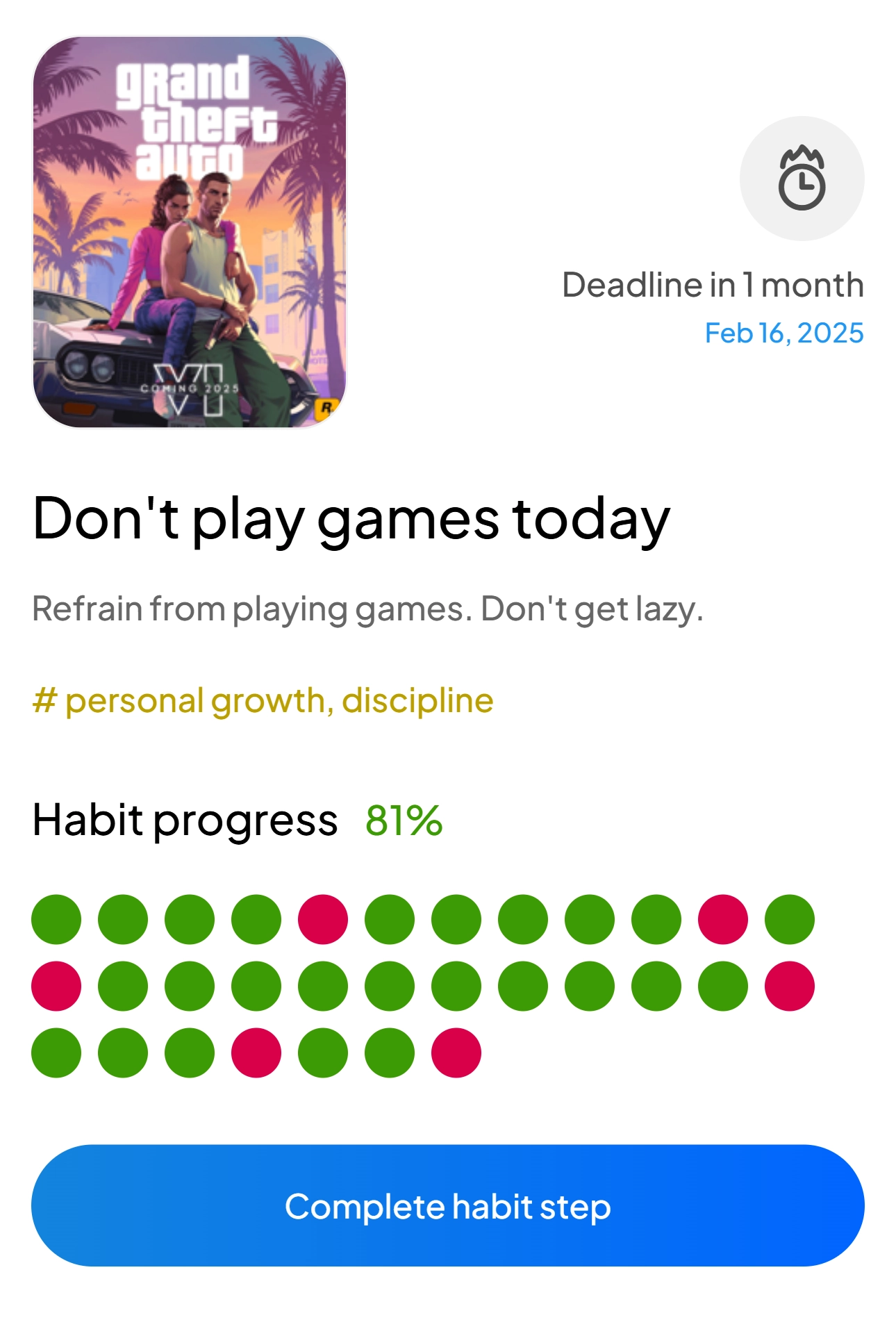 LeadMe habit tracker showing daily sprint progress with task notifications