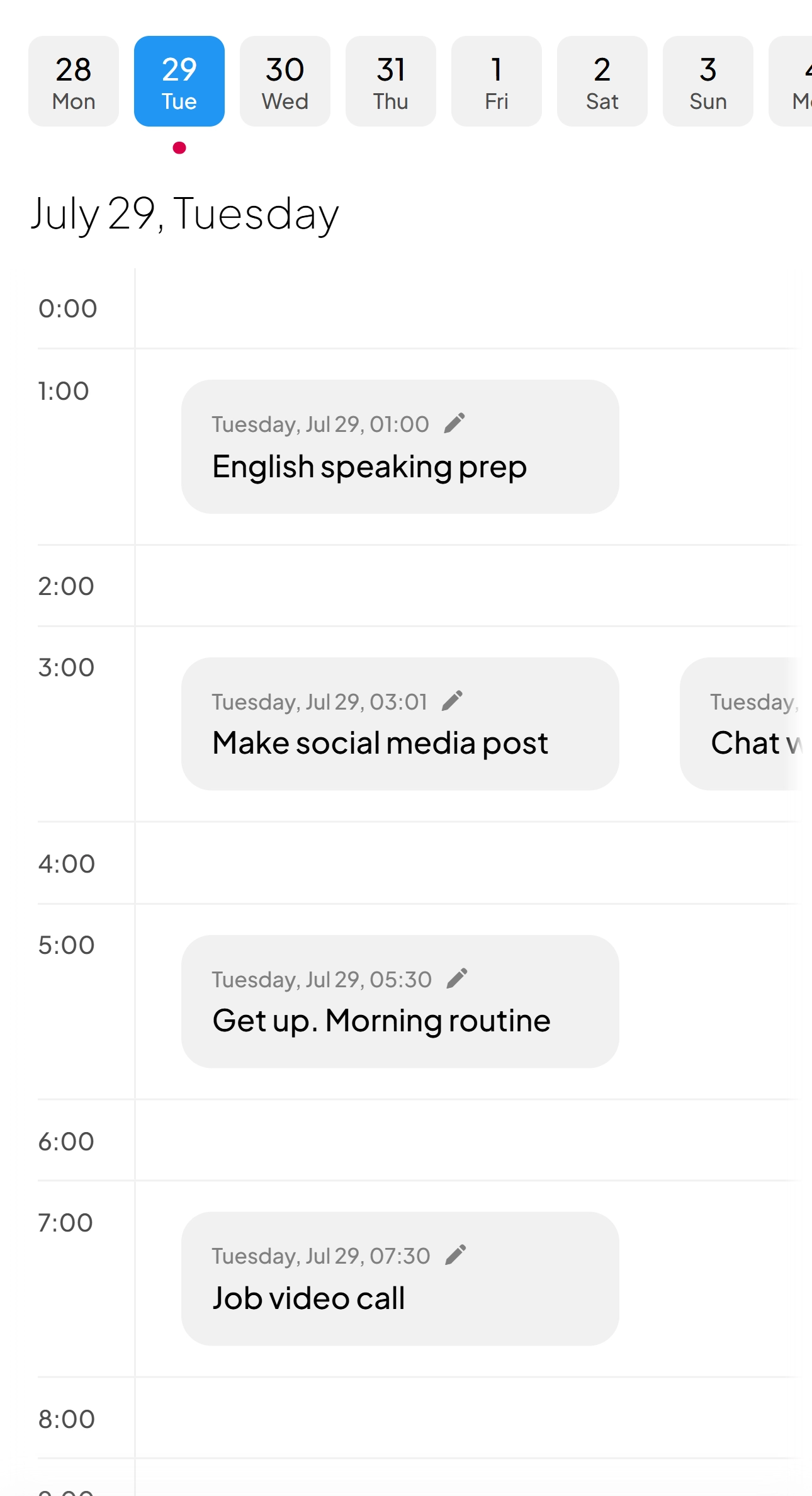 Hourly reminders timeline in LeadMe with tasks and routine-based sprints