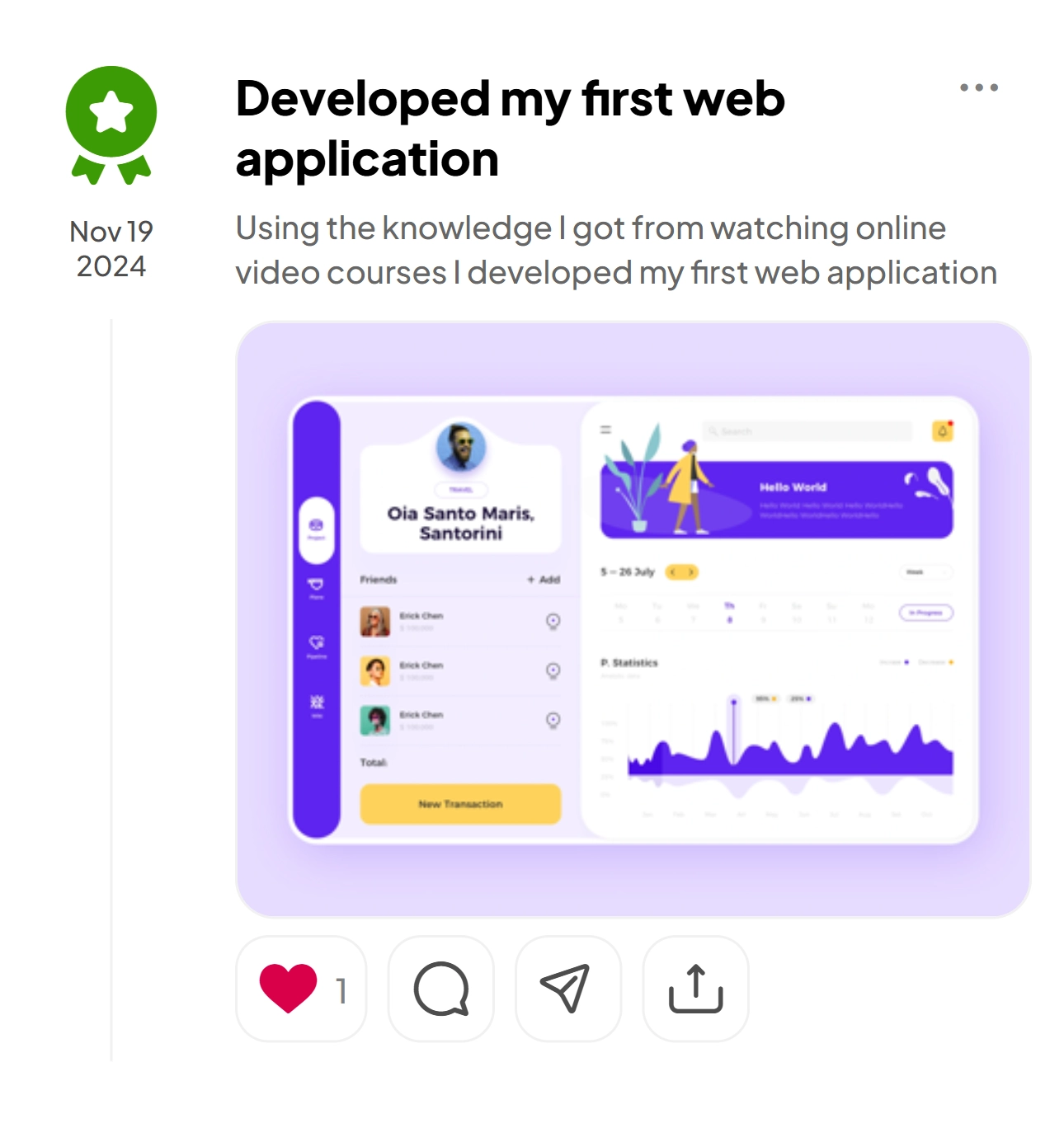 Achievement list in LeadMe with images, titles, and celebration dates